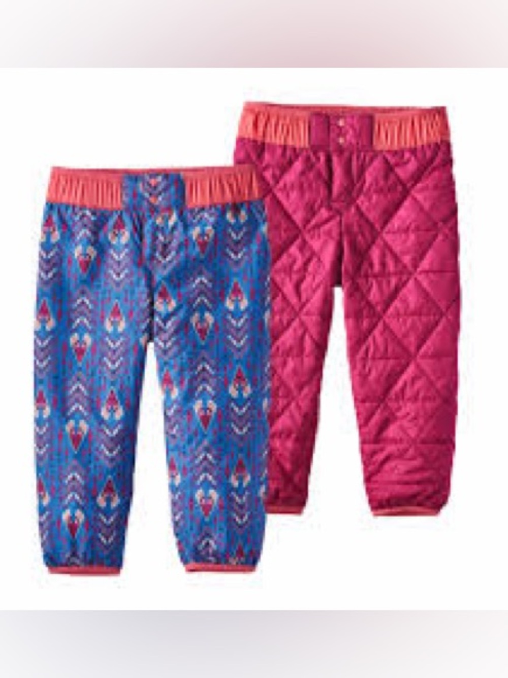 Patagonia Blue Pink Patterned Reversible Ski Snow Puffer Winter Puff Ball Pants